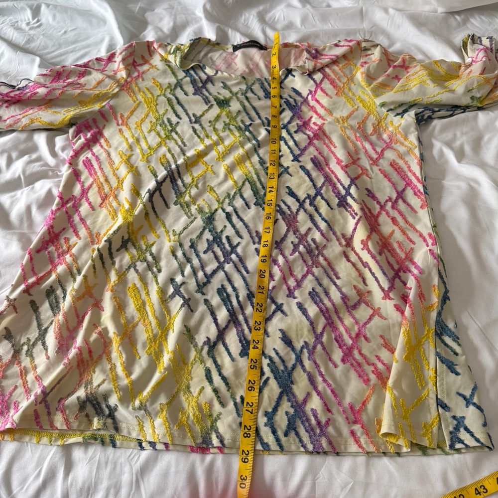 Creation Colorful Textured Blouse Tunic Burnout Artsy Button Sleeve Women’s 1X - Picture 4 of 5